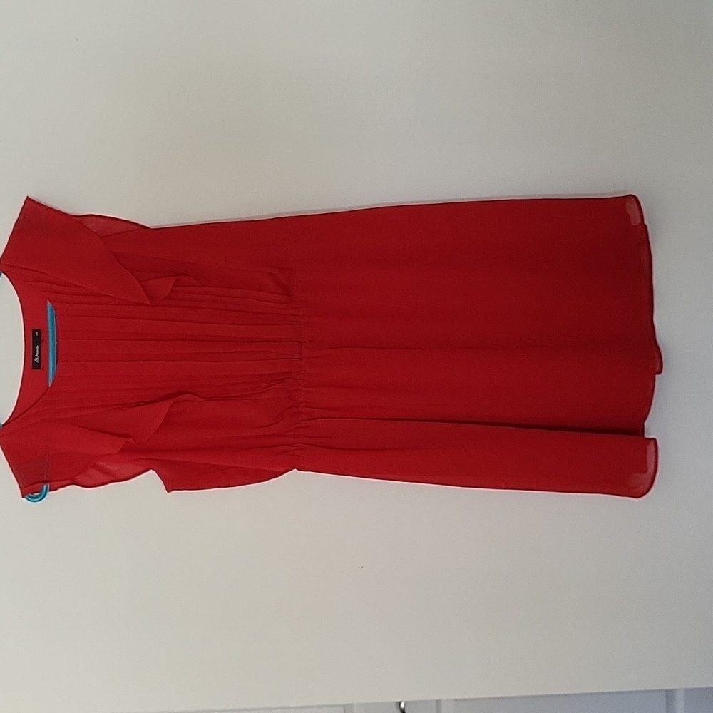 Reitmans Red Sheath Midi Dress Flutter Sleeveless